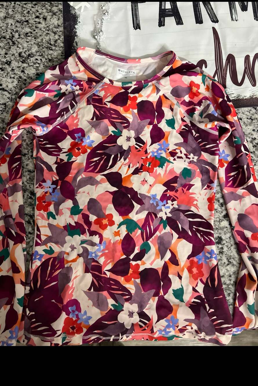Athleta Tankini Top Womens XS Pink Floral Daybreak Triangle A-C Full Coverage